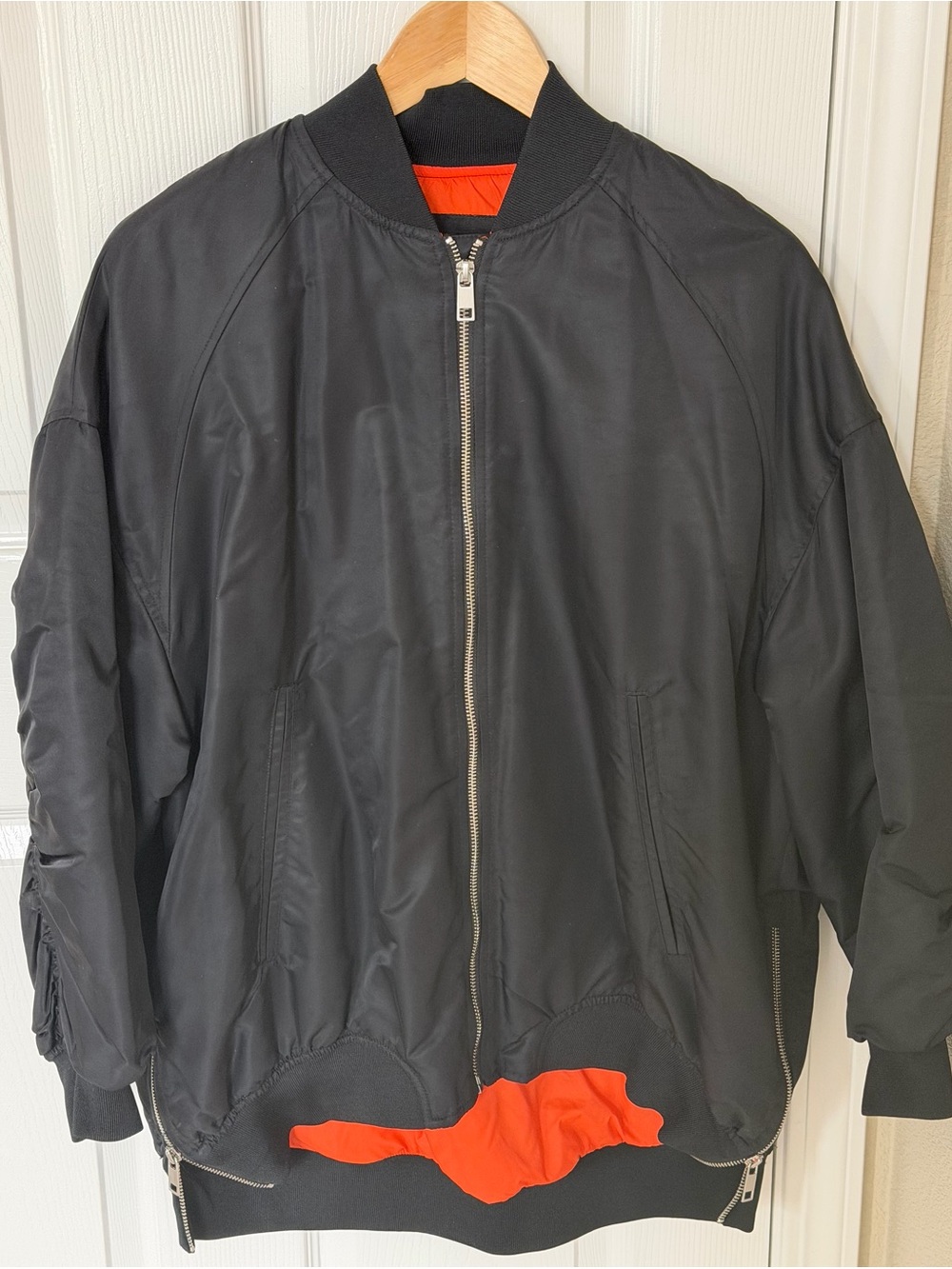 Zara Black Bomber Jacket with Orange Accent